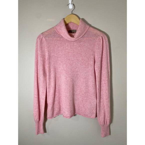 Lilla P Sweaters - Lilla P 100% Cashmere Pink Turtleneck Puff Shoulder‎ Sweater Womens Small Pastel